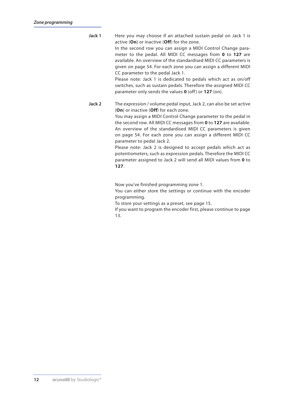 Jack 1, Jack 2 | Studiologic Acuna 88 Manual User Manual | Page 12 / 56