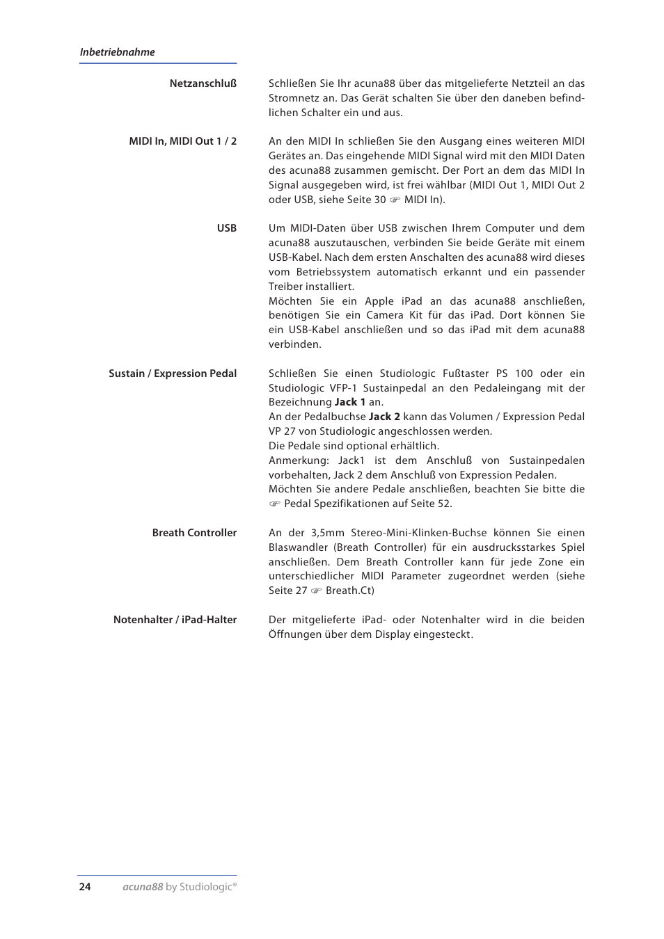 Inbetriebnahme | Studiologic Acuna 88 Manual User Manual | Page 24 / 56