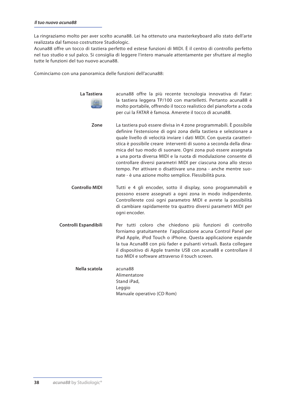 Il tuo nuovo acuna88 | Studiologic Acuna 88 Manual User Manual | Page 38 / 56