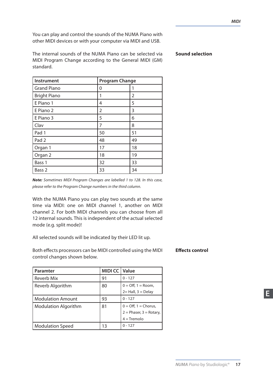 Sound selection, Effects control | Studiologic Numa Piano User Manual | Page 17 / 72
