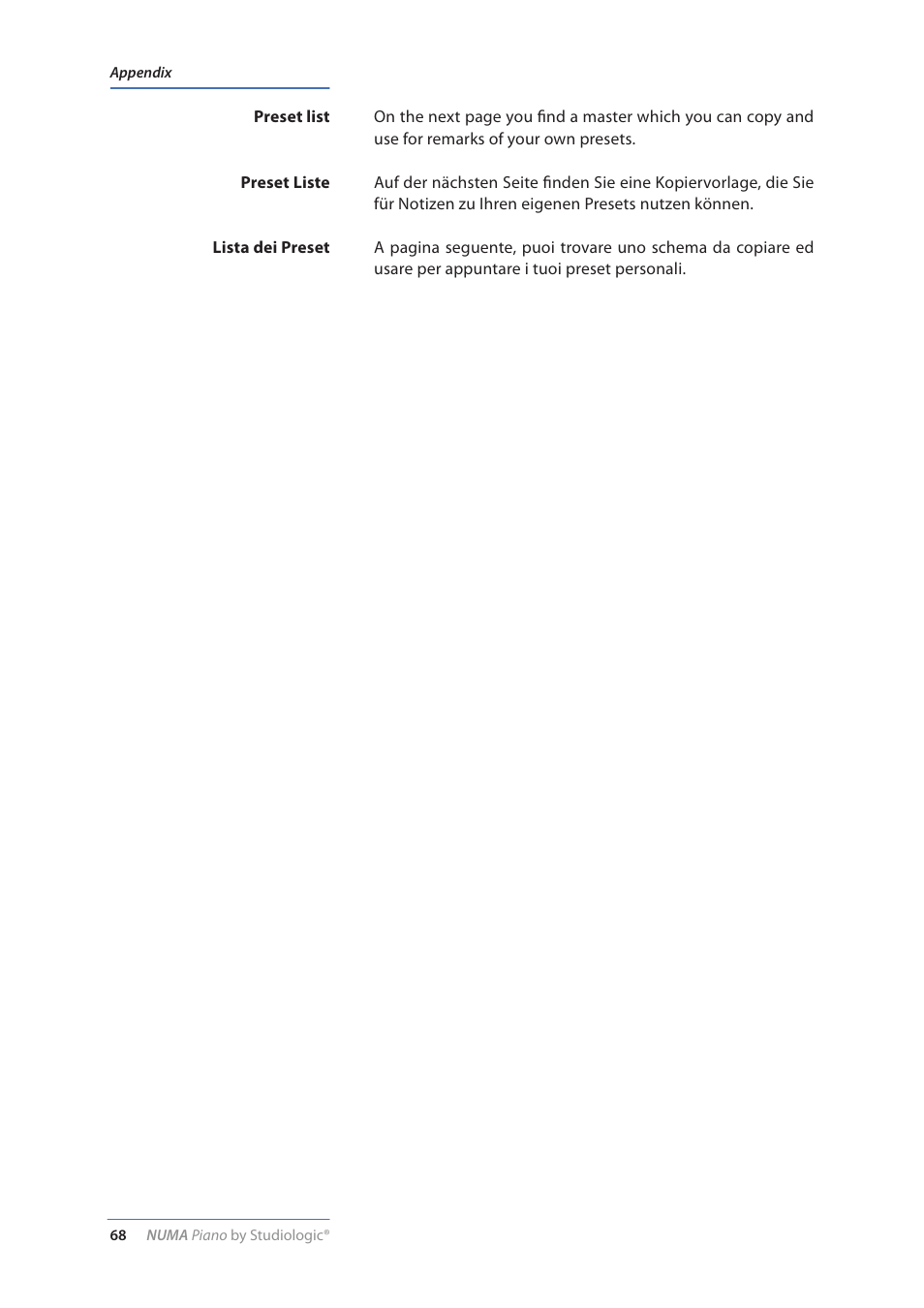 Studiologic Numa Piano User Manual | Page 68 / 72