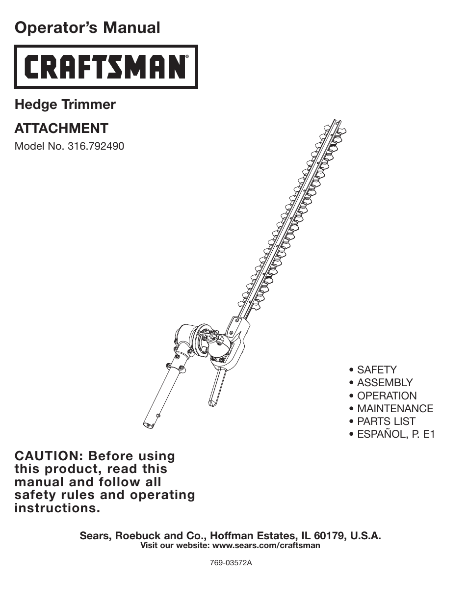 Craftsman 316.79249 User Manual | 20 pages