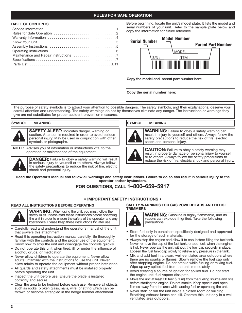 Craftsman 316.79249 User Manual | Page 2 / 20