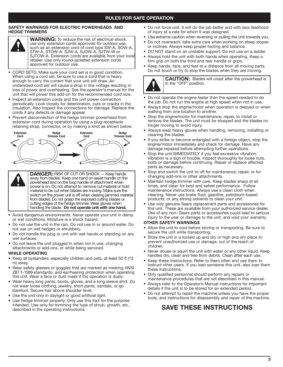 Save these instructions | Craftsman 316.79249 User Manual | Page 3 / 20