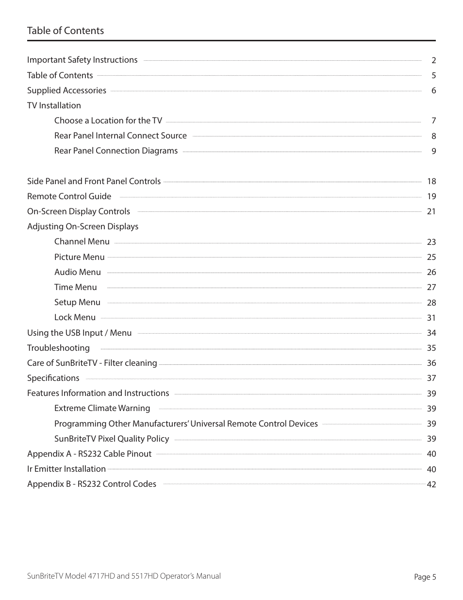 SunBriteTV SB-5517HD User Manual | Page 5 / 42