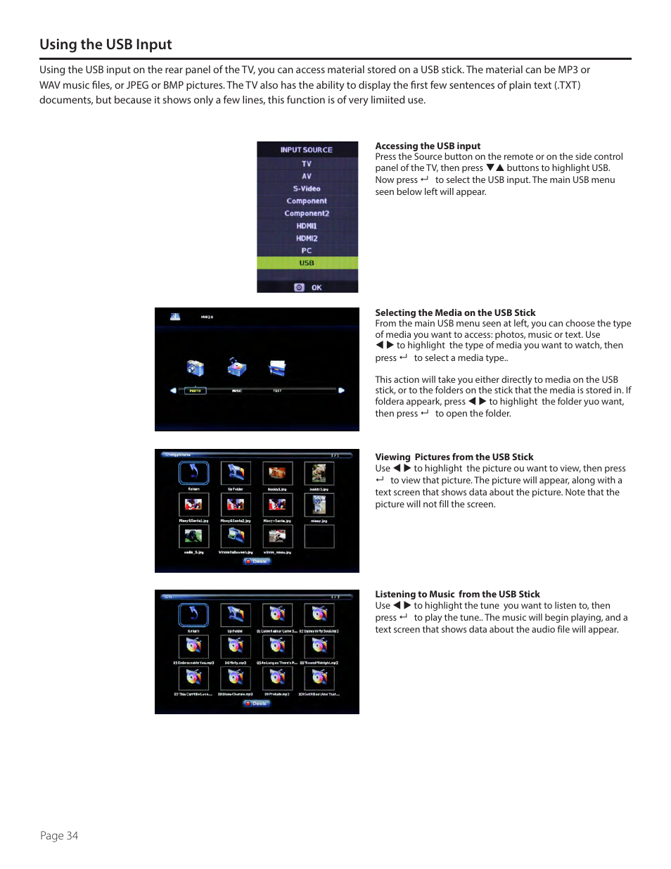 Using the usb input | SunBriteTV SB-6570HD User Manual | Page 34 / 42