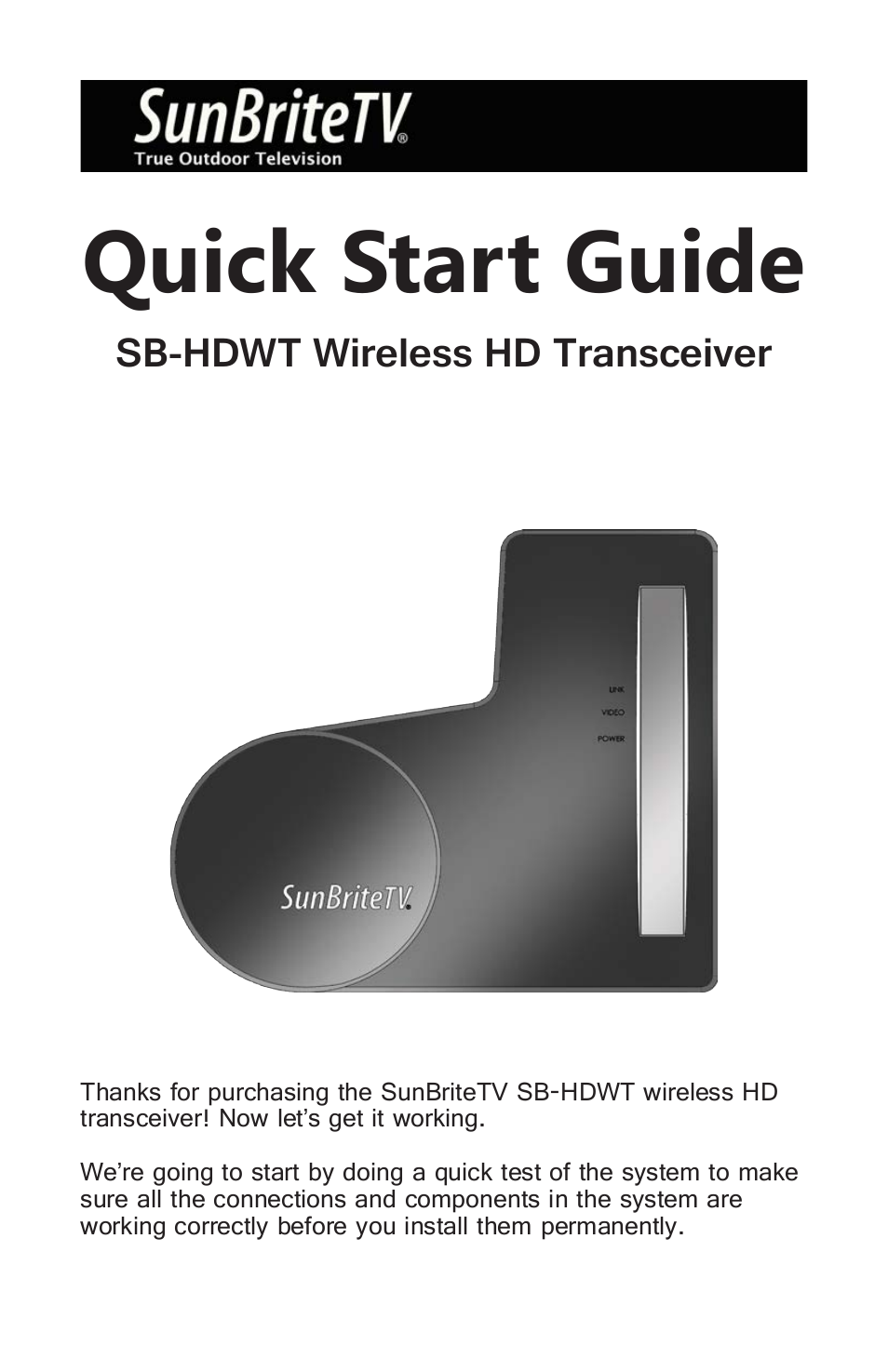 SunBriteTV SB-HDWT Quick Start User Manual | 4 pages