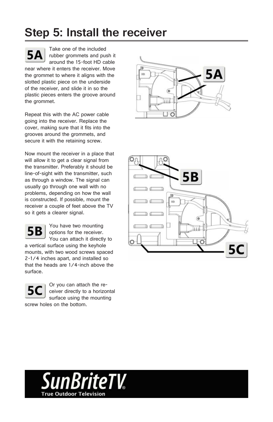 Step 5: install the receiver | SunBriteTV SB-HDWT Quick Start User Manual | Page 4 / 4