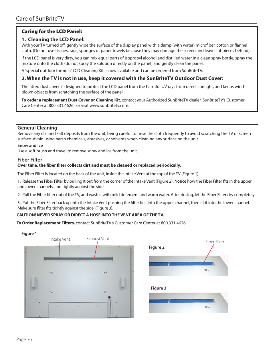 Care of sunbritetv | SunBriteTV DS-4720L User Manual | Page 36 / 41