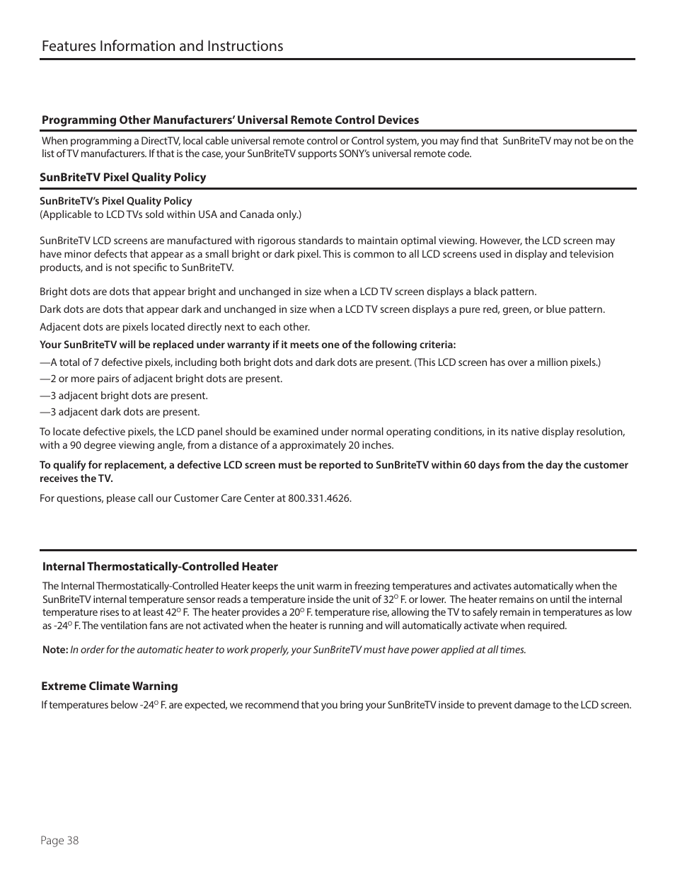 Features information and instructions | SunBriteTV DS-4720L User Manual | Page 38 / 41