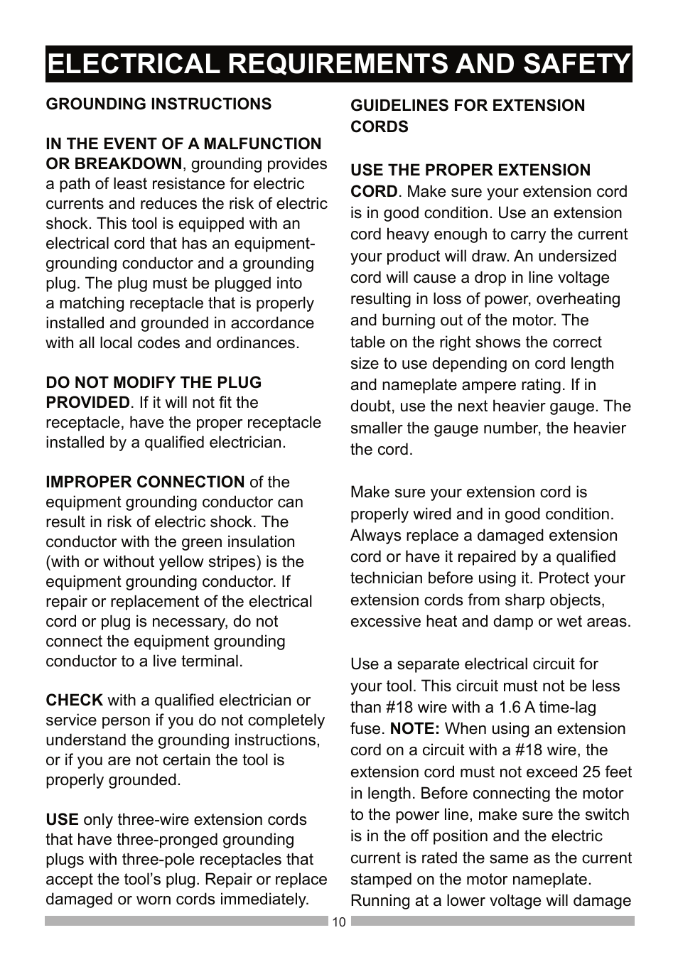Electrical requirements and safety | Craftsman 137.21602 User Manual | Page 10 / 36