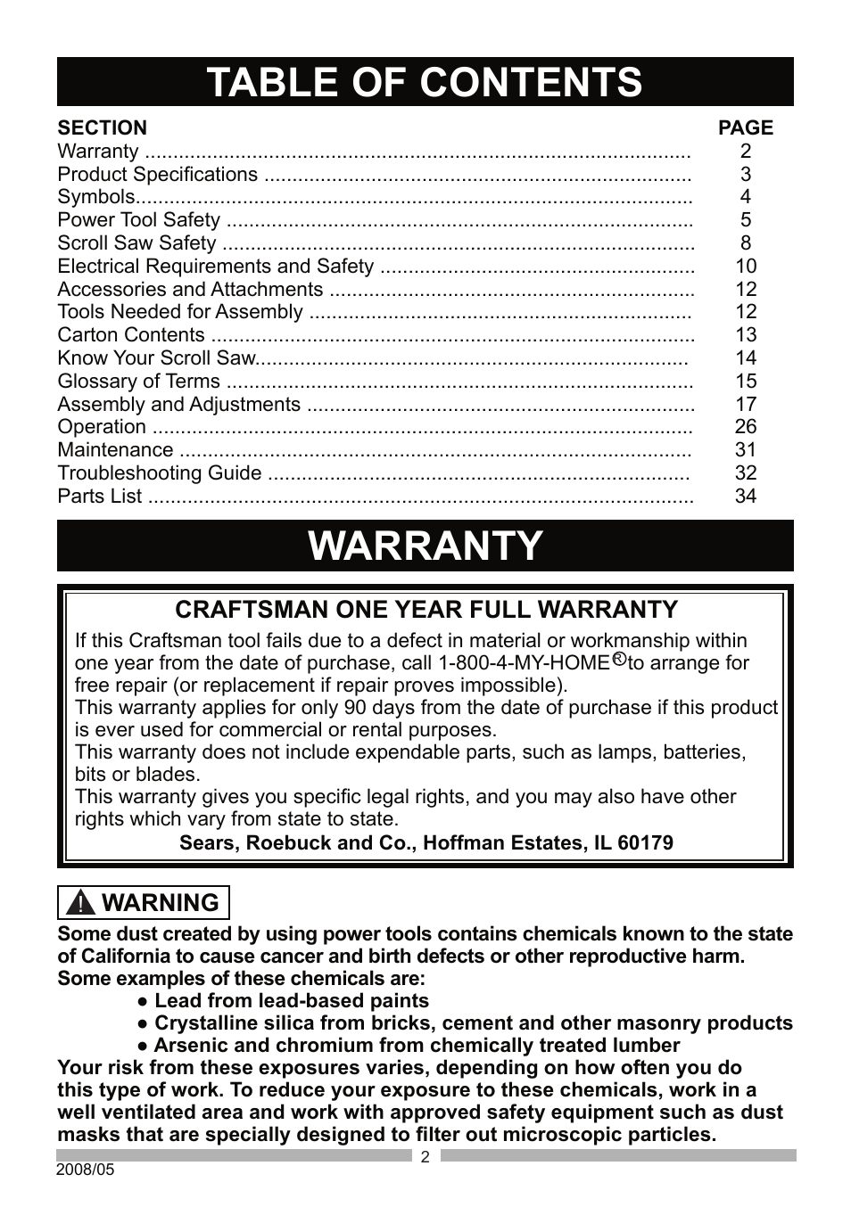 Craftsman 137.21602 User Manual | Page 2 / 36