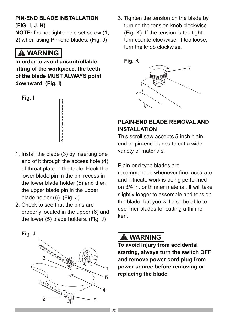 Warning | Craftsman 137.21602 User Manual | Page 20 / 36