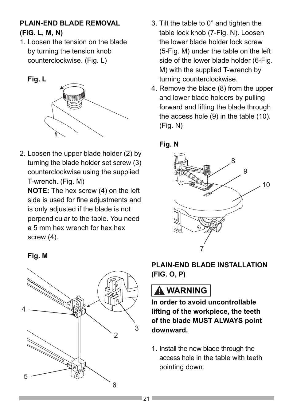 Warning | Craftsman 137.21602 User Manual | Page 21 / 36