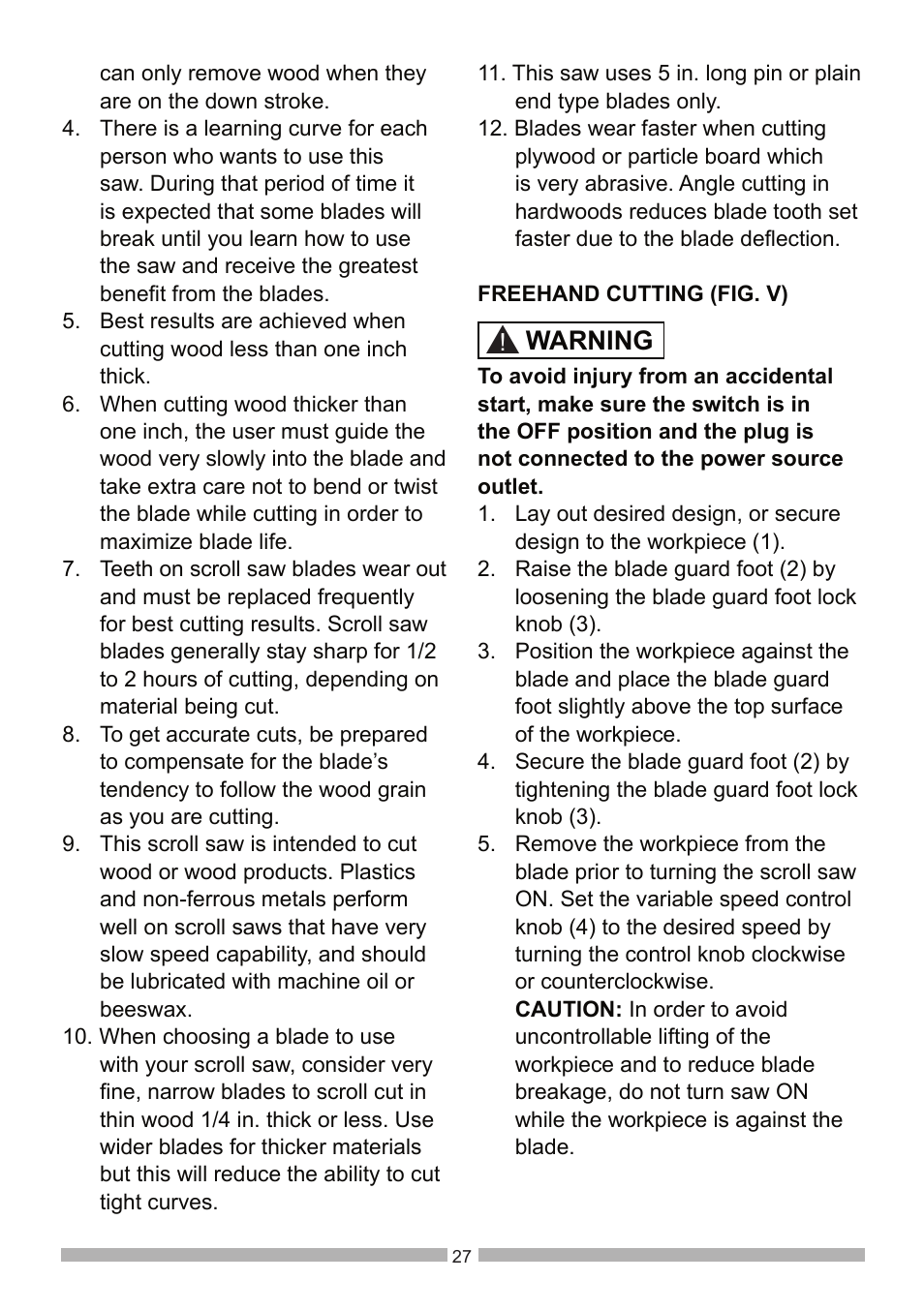 Warning | Craftsman 137.21602 User Manual | Page 27 / 36