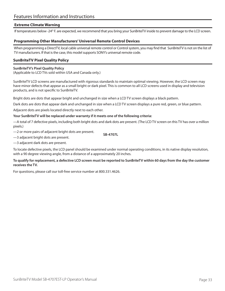 Features information and instructions | SunBriteTV SB-4707EST-P User Manual | Page 33 / 36