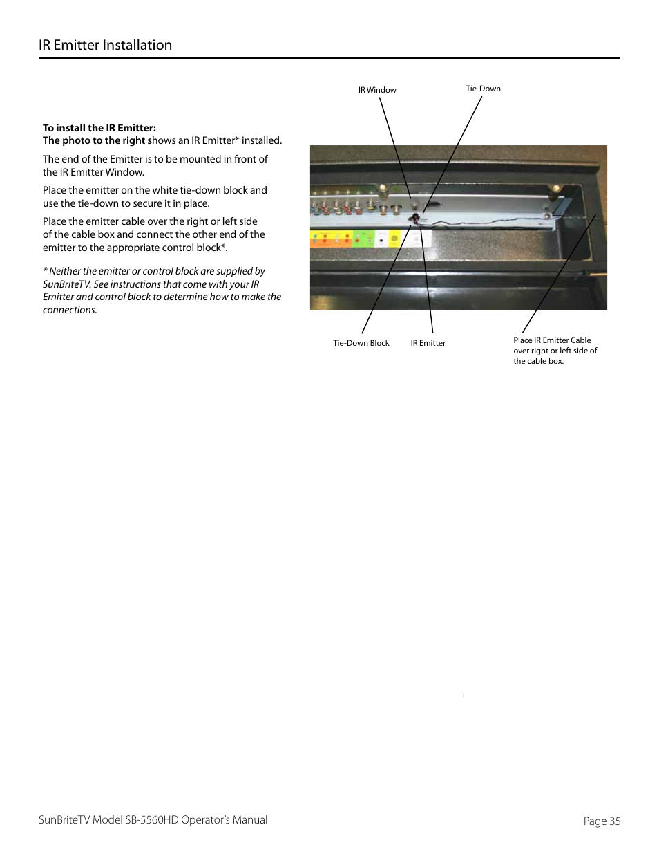 Ir emitter installation | SunBriteTV SB-5565HD User Manual | Page 35 / 40