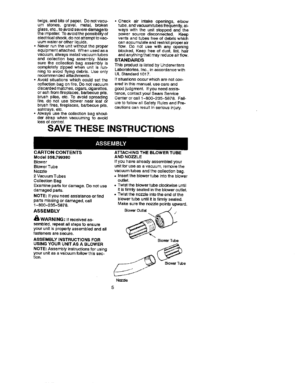 Save these instructions, Assembly | Craftsman 358.799380 User Manual | Page 5 / 10