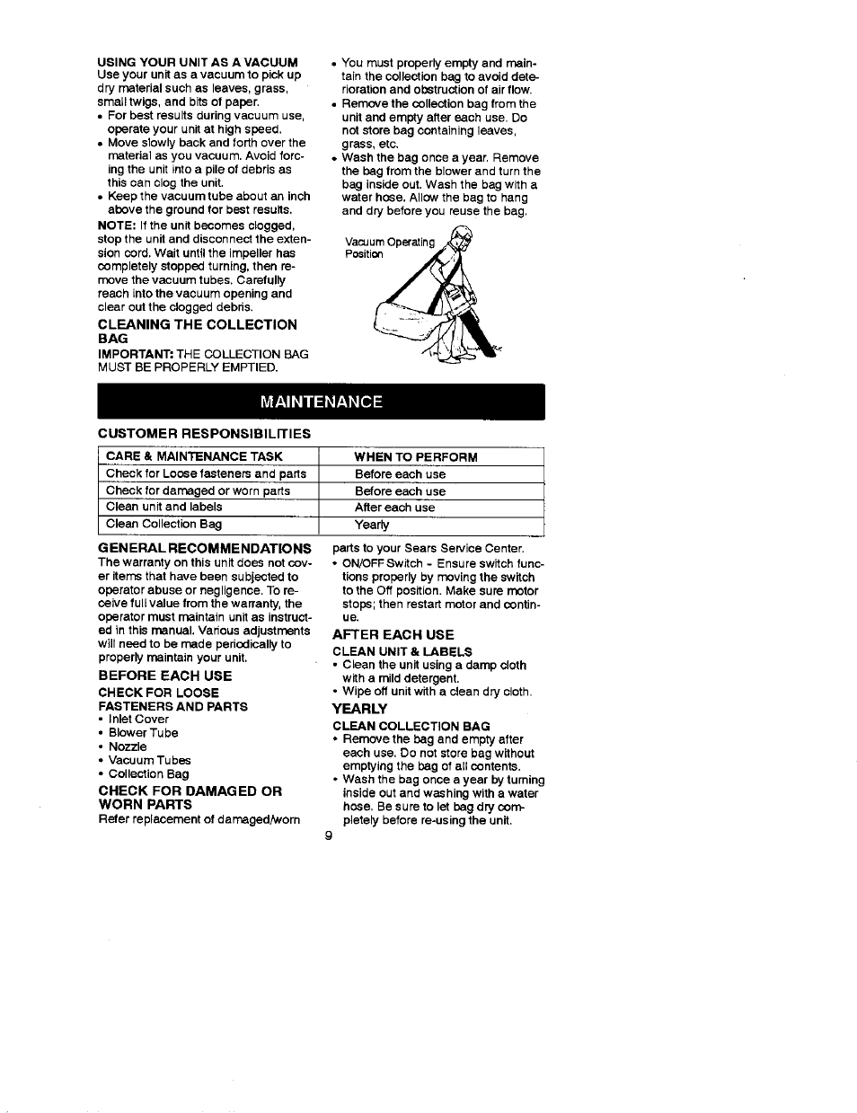 Maintenance | Craftsman 358.799380 User Manual | Page 9 / 10