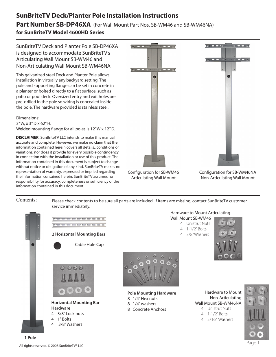 SunBriteTV SB-DP46XA User Manual | 6 pages