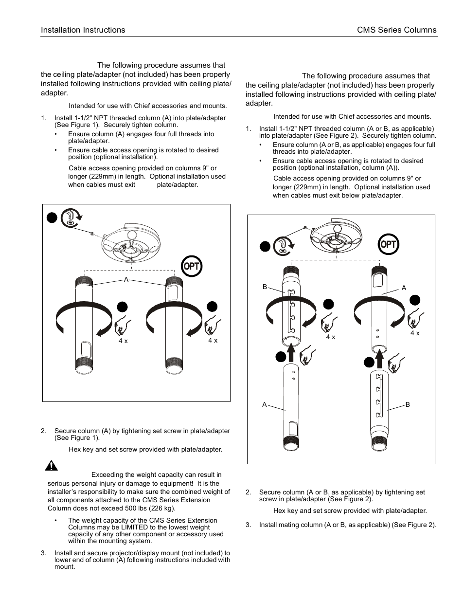 Fixed length extension column, Adjustable length extension column | SunBriteTV CMS Series User Manual | Page 5 / 7
