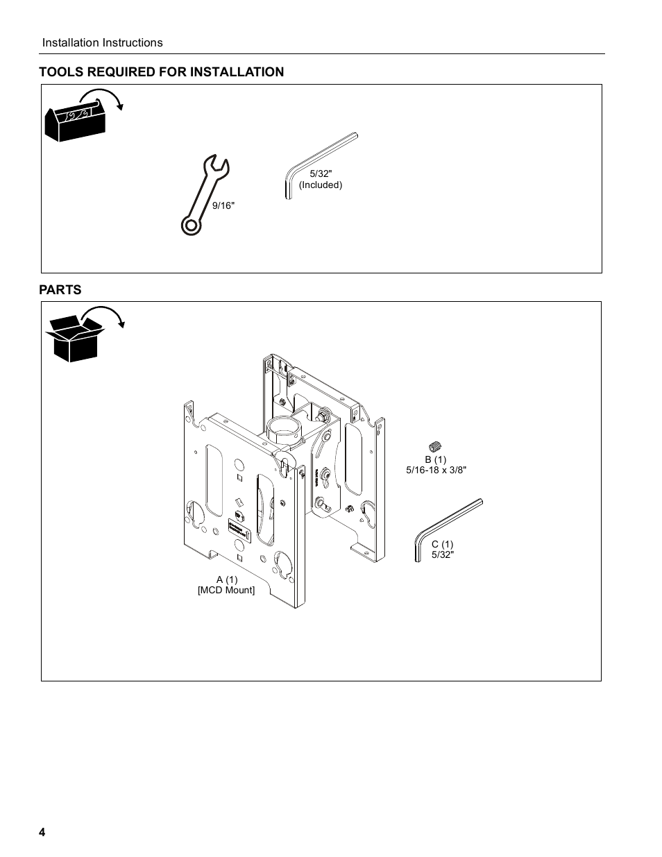 Tools required for installation parts | SunBriteTV SB-CMD46 User Manual | Page 4 / 8