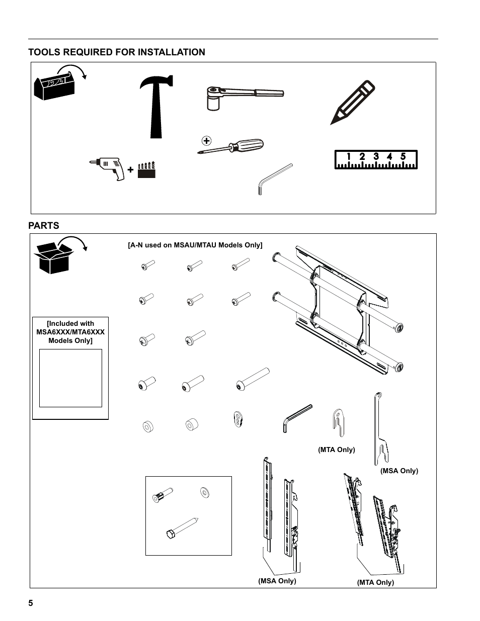 Tools required for installation parts | SunBriteTV SB-WM47PNA User Manual | Page 5 / 11