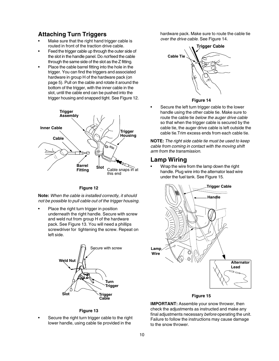 Attaching turn triggers, Lamp wiring | Craftsman 247.88855 User Manual | Page 10 / 64