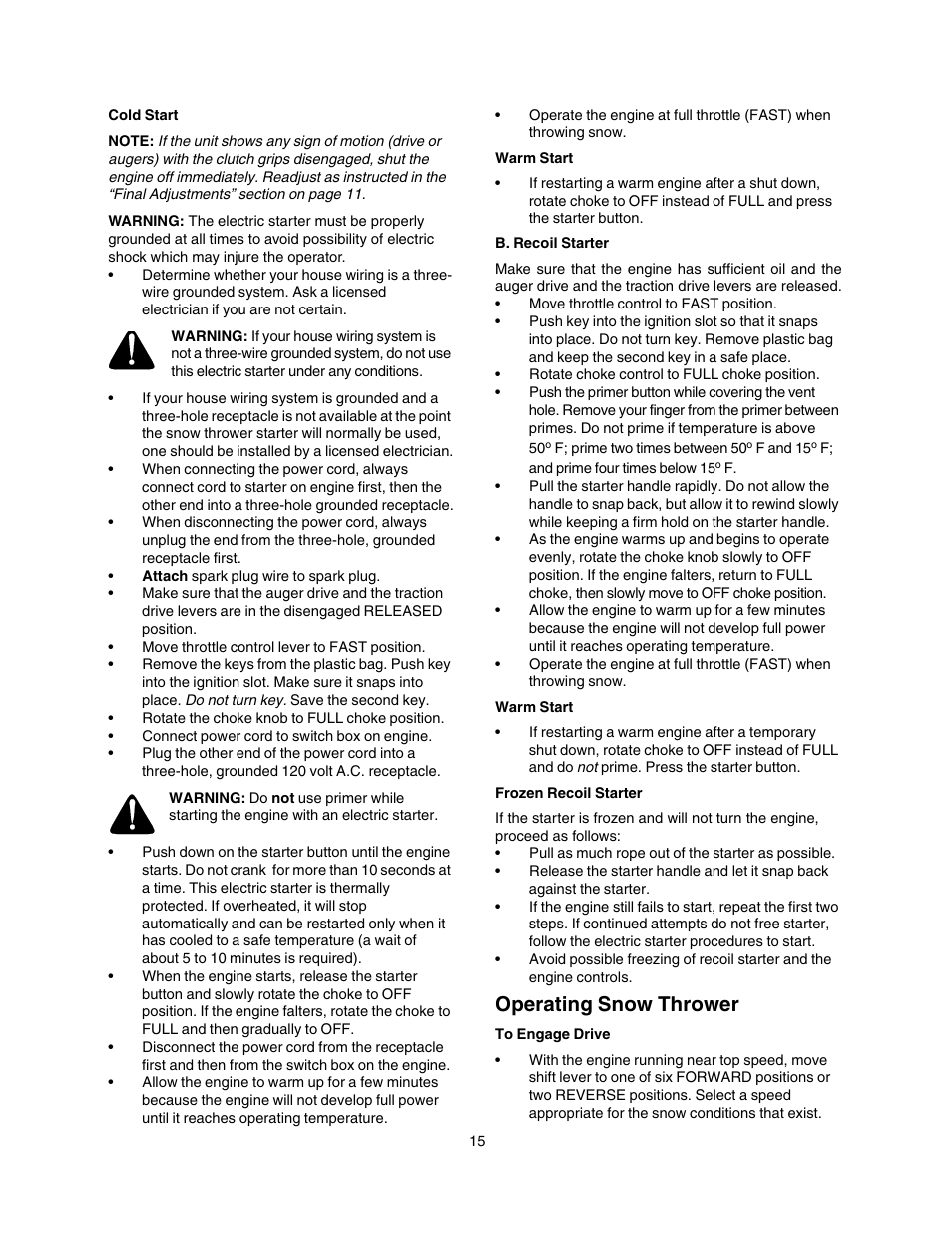 Operating snow thrower | Craftsman 247.88855 User Manual | Page 15 / 64