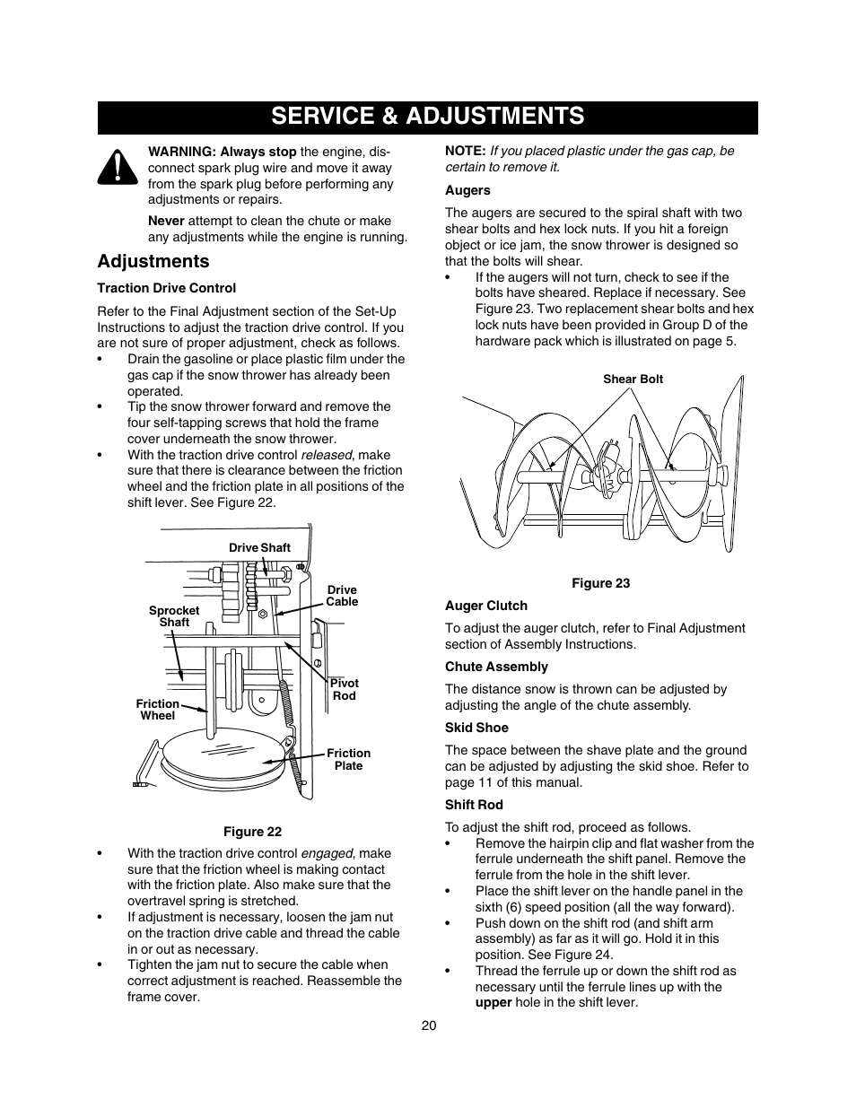 Service & adjustments, Adjustments | Craftsman 247.88855 User Manual | Page 20 / 64