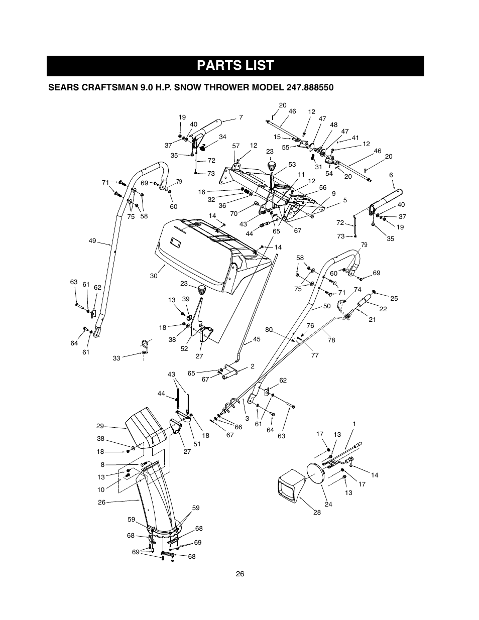 Parts list | Craftsman 247.88855 User Manual | Page 26 / 64