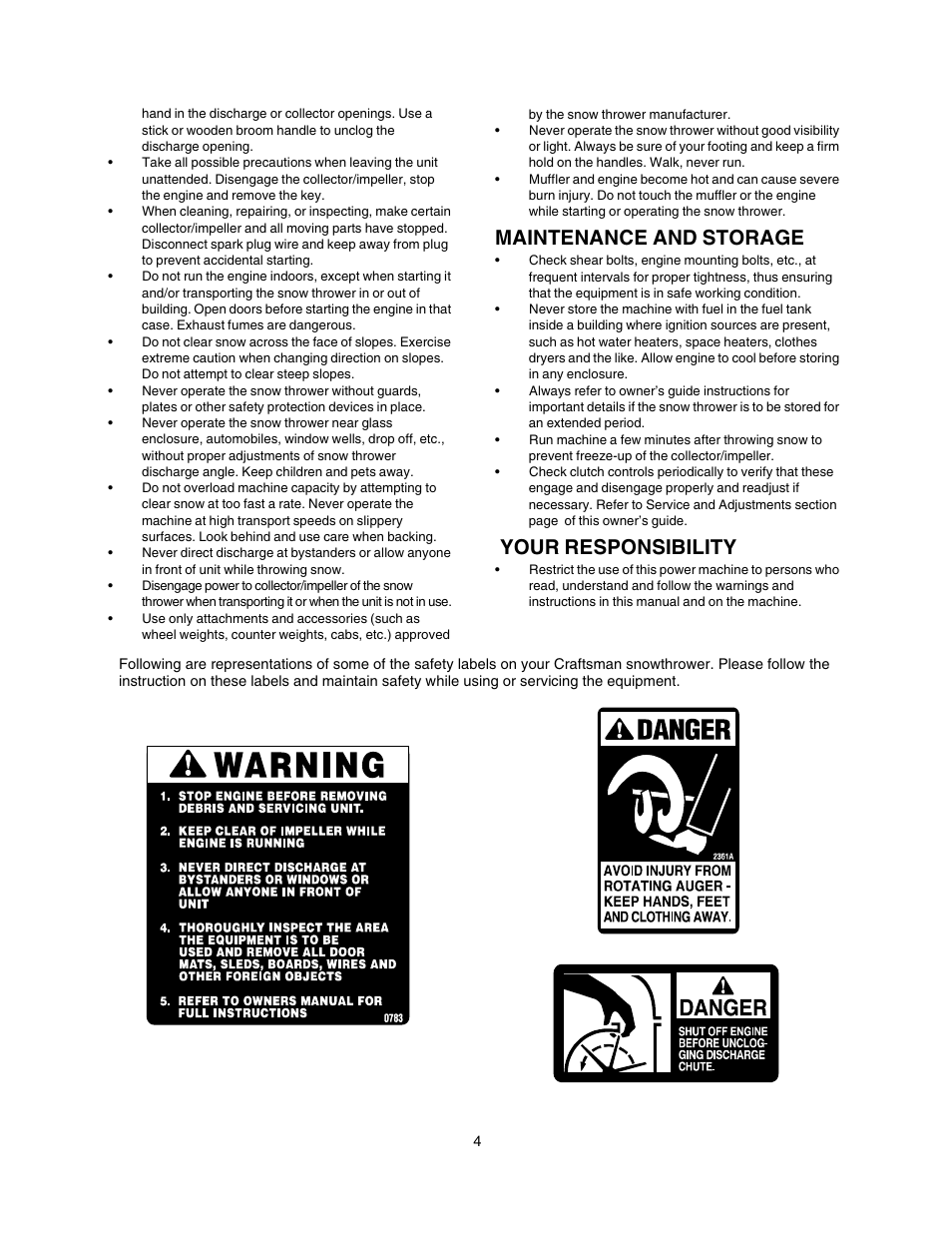 Maintenance and storage, Your responsibility | Craftsman 247.88855 User Manual | Page 4 / 64