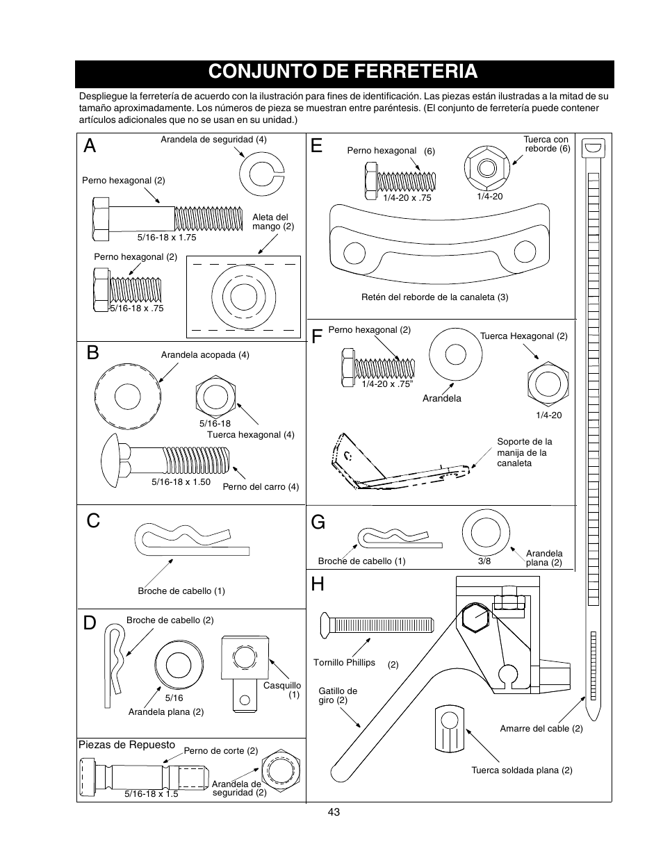 Conjunto de ferreteria | Craftsman 247.88855 User Manual | Page 43 / 64