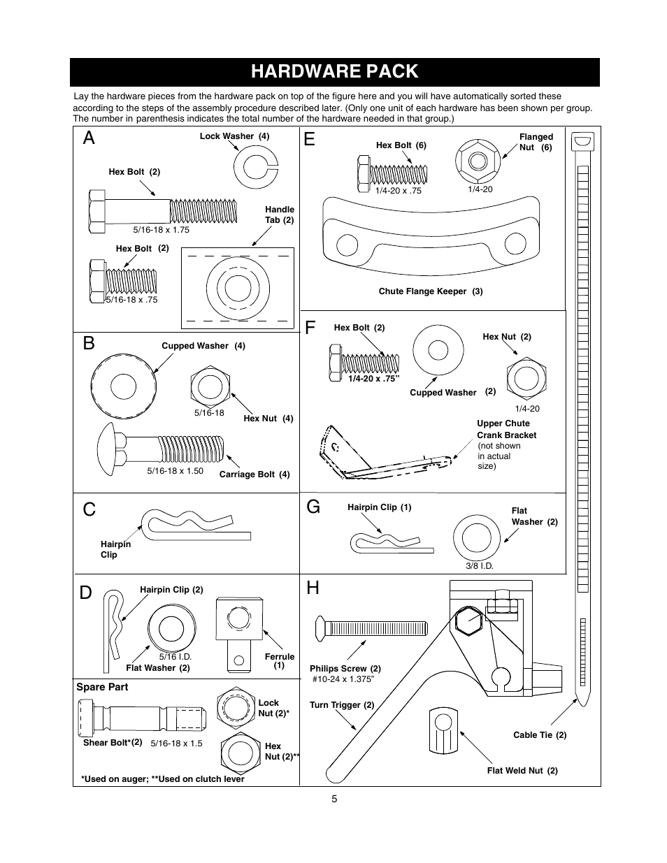 Hardware pack | Craftsman 247.88855 User Manual | Page 5 / 64