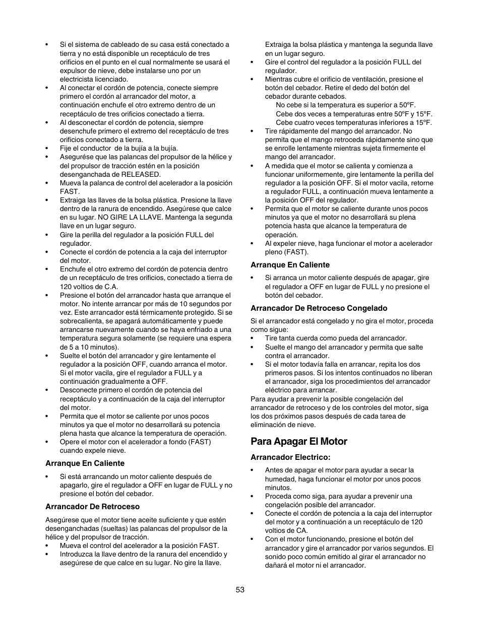 Para apagar el motor | Craftsman 247.88855 User Manual | Page 53 / 64