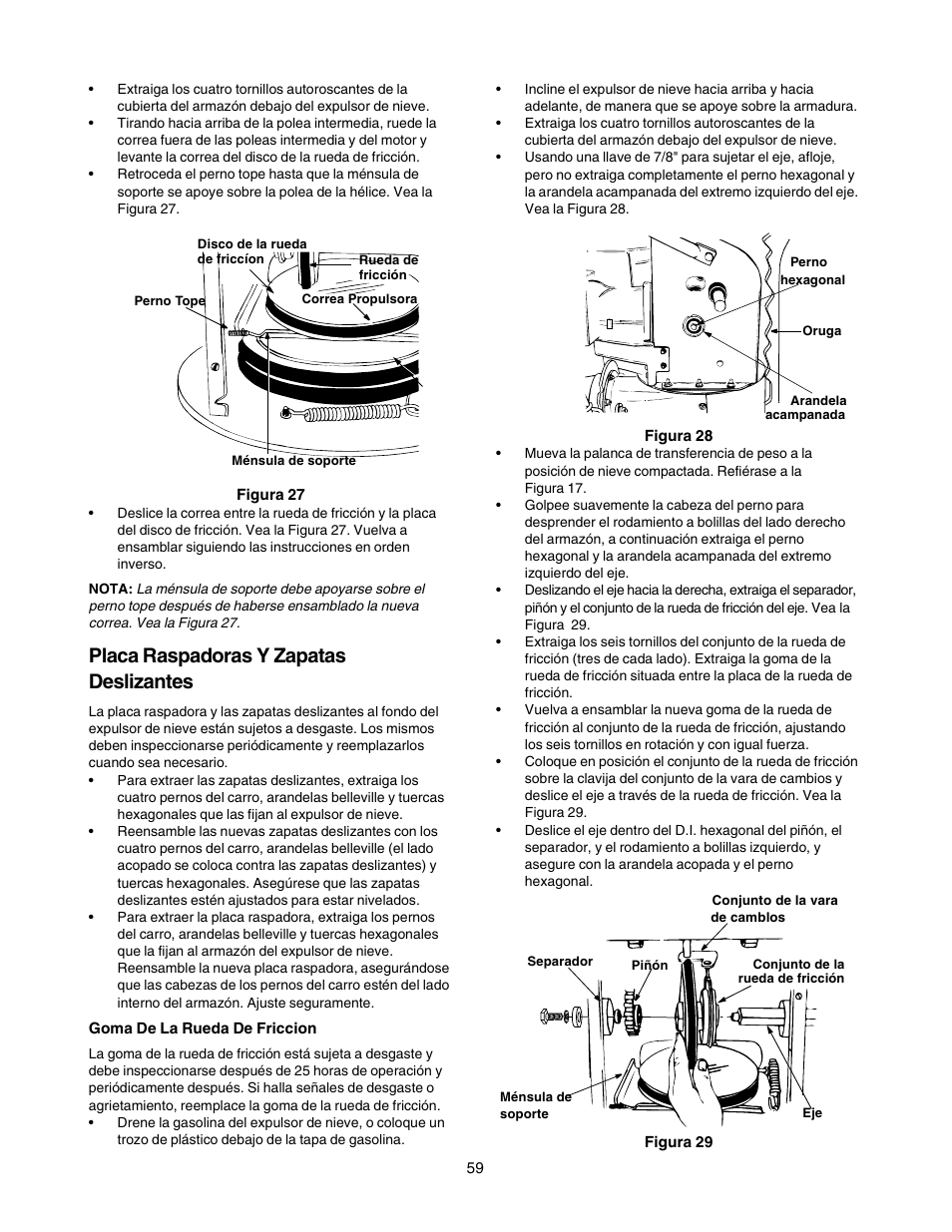 Placa raspadoras y zapatas deslizantes | Craftsman 247.88855 User Manual | Page 59 / 64