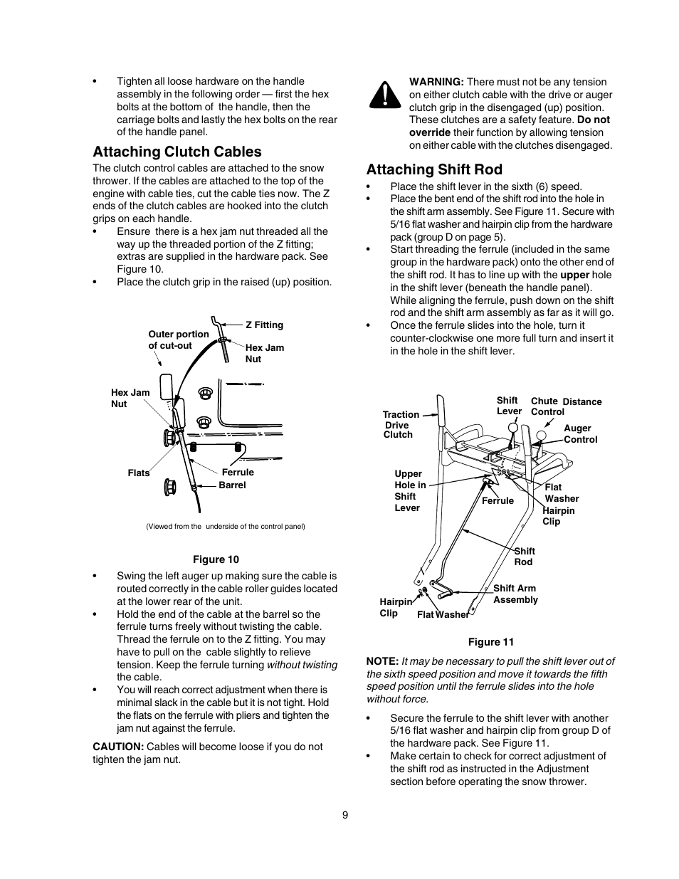 Attaching clutch cables, Attaching shift rod | Craftsman 247.88855 User Manual | Page 9 / 64