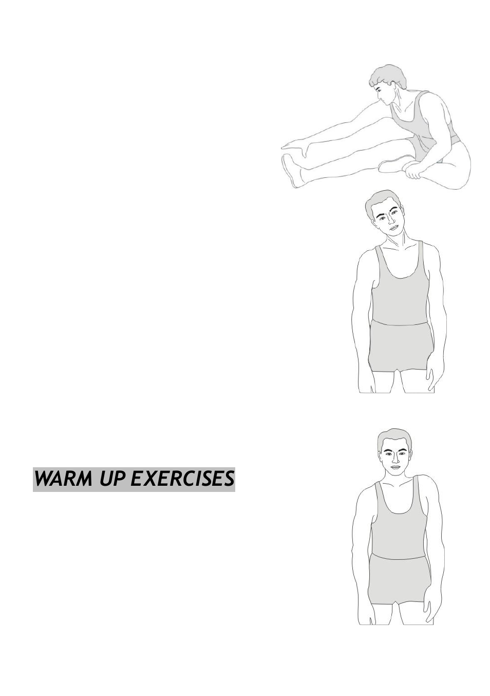 Warm up exercises, Hamstring stretch, Head roll | Shoulder lift | Sunny Health & Fitness SF-E1114 User Manual | Page 12 / 13