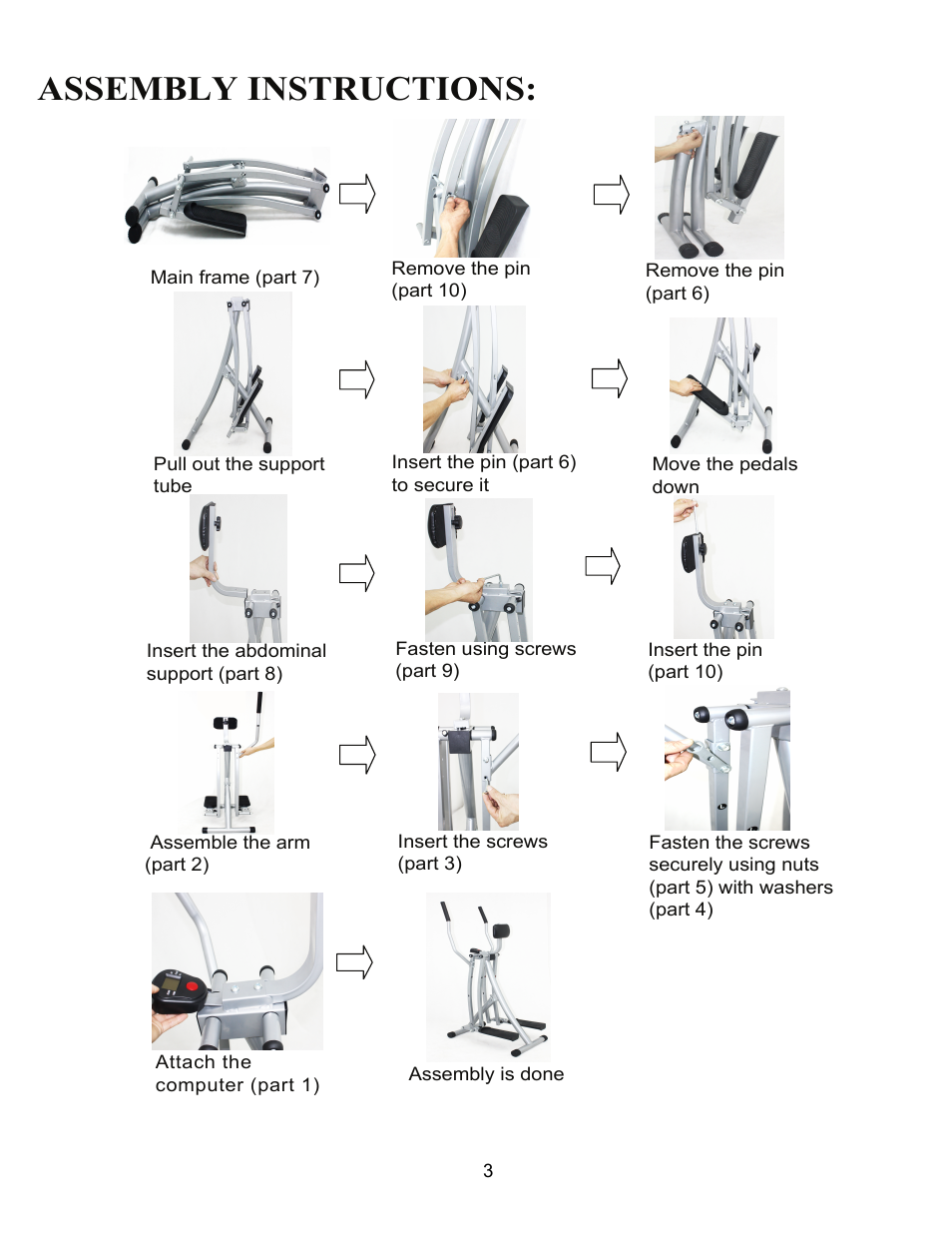 Assembly instructions | Sunny Health & Fitness SF-E902 User Manual | Page 4 / 5