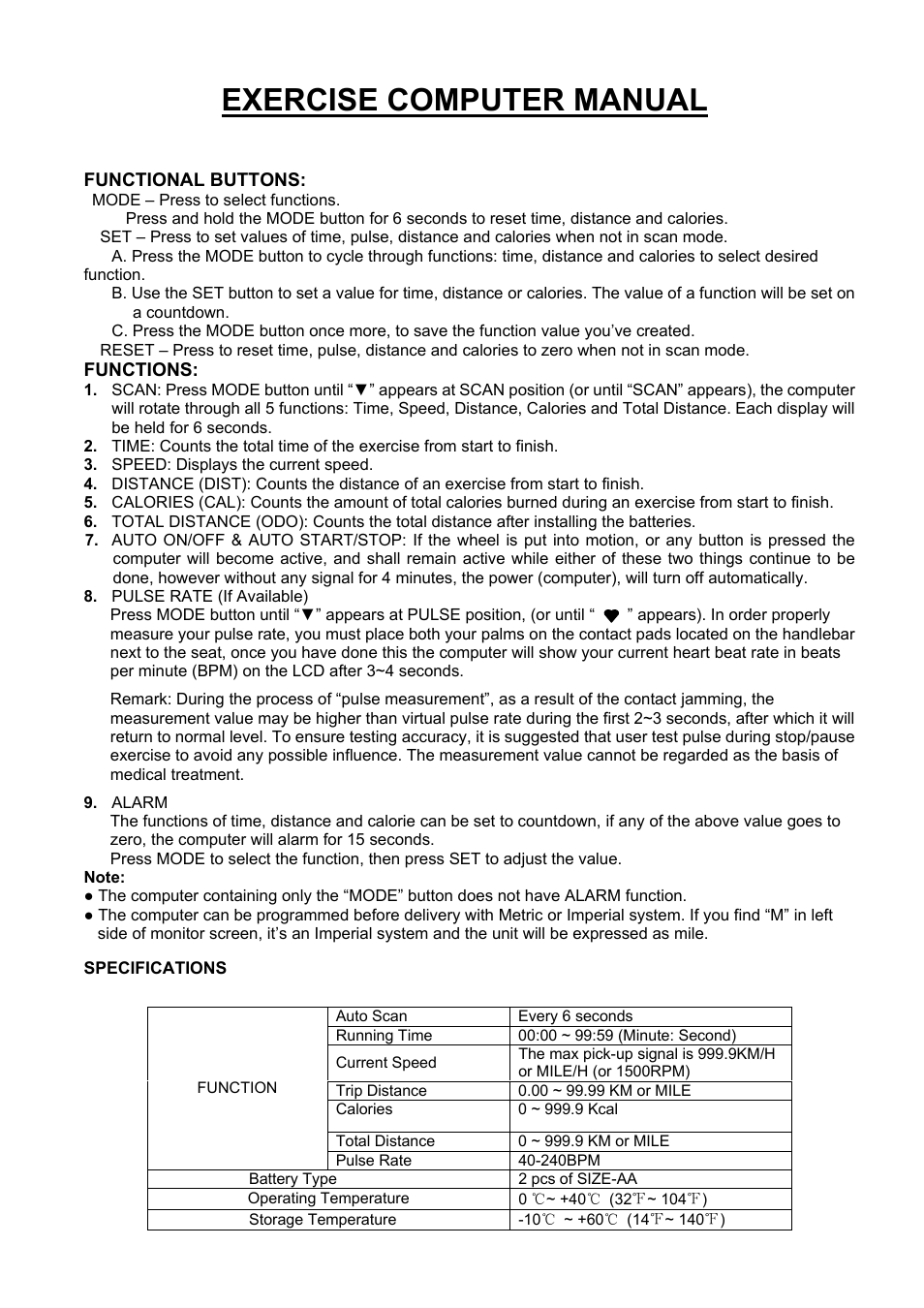 Exercise computer manual | Sunny Health & Fitness SF-E905 User Manual | Page 9 / 12