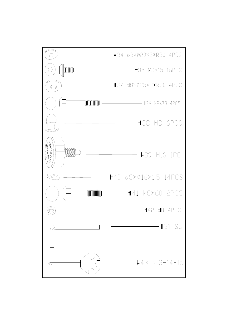 Hardware package | Sunny Health & Fitness SF-RB921 User Manual | Page 5 / 12