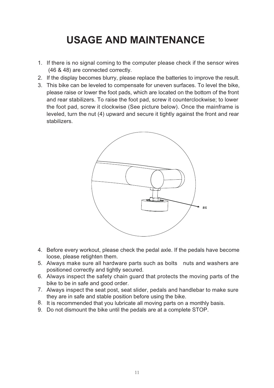 Usage and maintenance | Sunny Health & Fitness SF-B1203 User Manual | Page 12 / 14