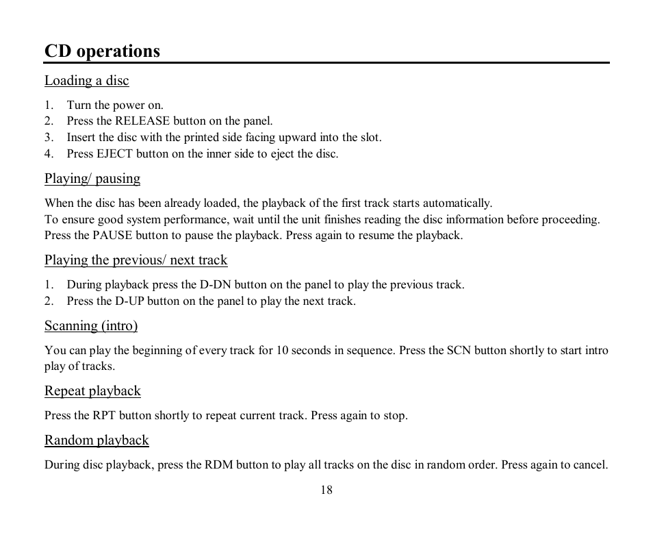 Cd operations | Hyundai H-CDM8042 User Manual | Page 18 / 54