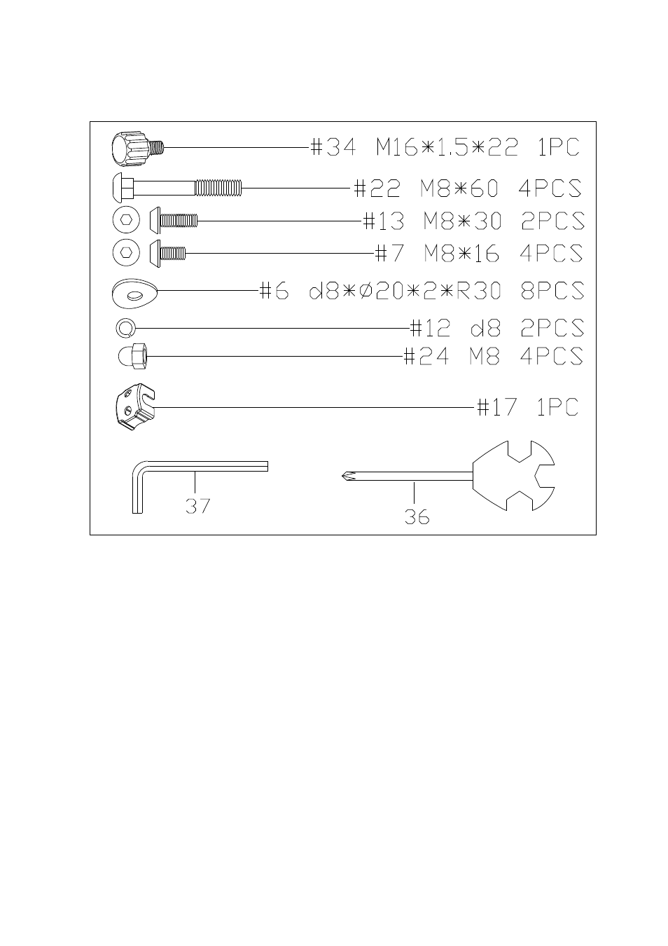 Hardware package | Sunny Health & Fitness P8200 User Manual | Page 5 / 9