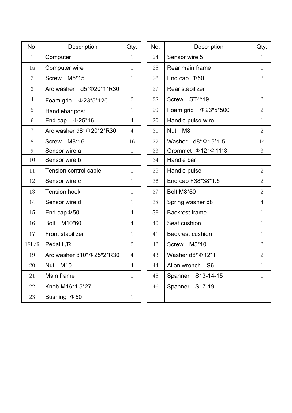 Parts list | Sunny Health & Fitness P8400 User Manual | Page 4 / 11