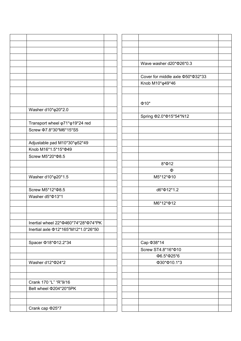 Parts list | Sunny Health & Fitness SF-B1002 User Manual | Page 4 / 12