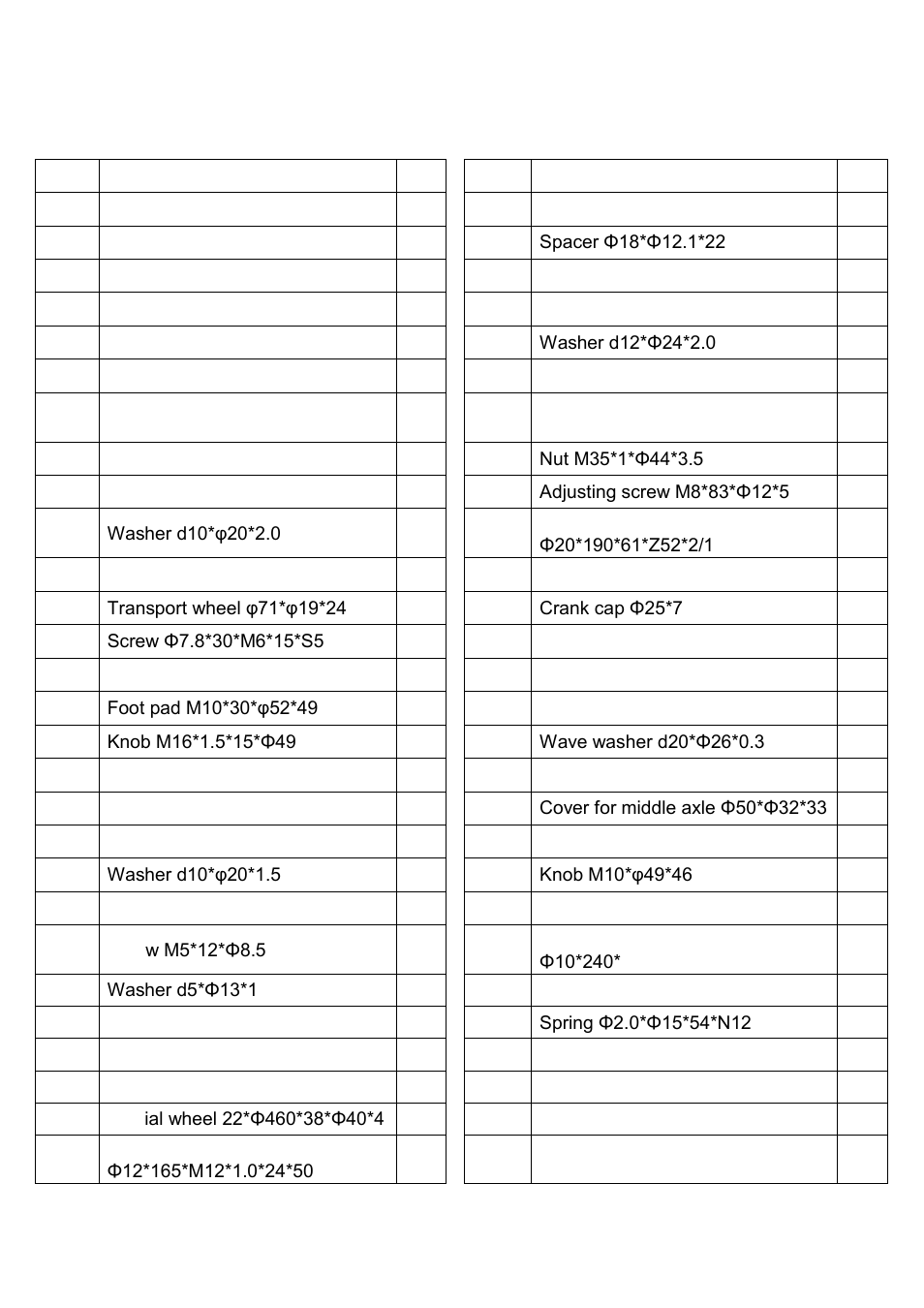 Parts list | Sunny Health & Fitness SF-B1002C User Manual | Page 4 / 13