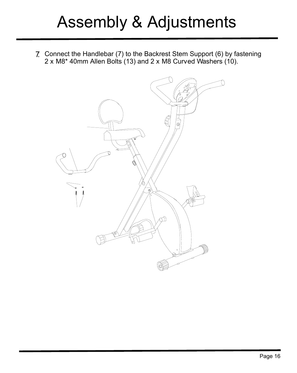 Assembly & adjustments | Sunny Health & Fitness SF-B1004 User Manual | Page 17 / 18