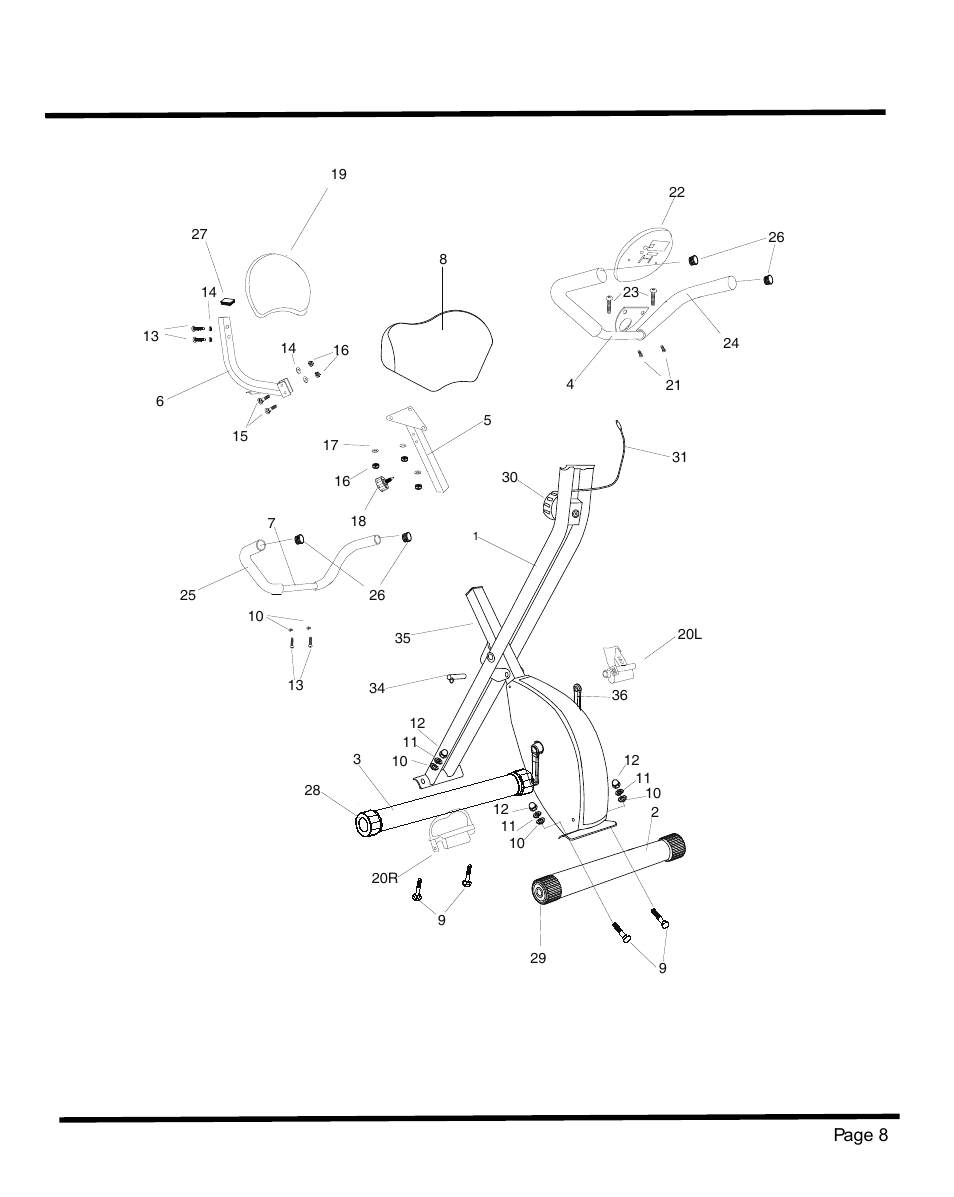 Exploded diagram | Sunny Health & Fitness SF-B1004 User Manual | Page 9 / 18