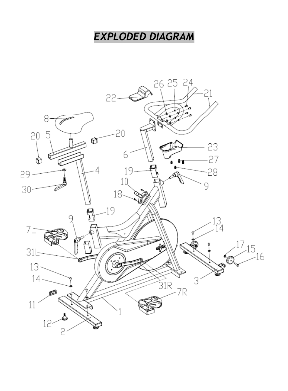 Exploded diagram | Sunny Health & Fitness SF-B904 User Manual | Page 3 / 6